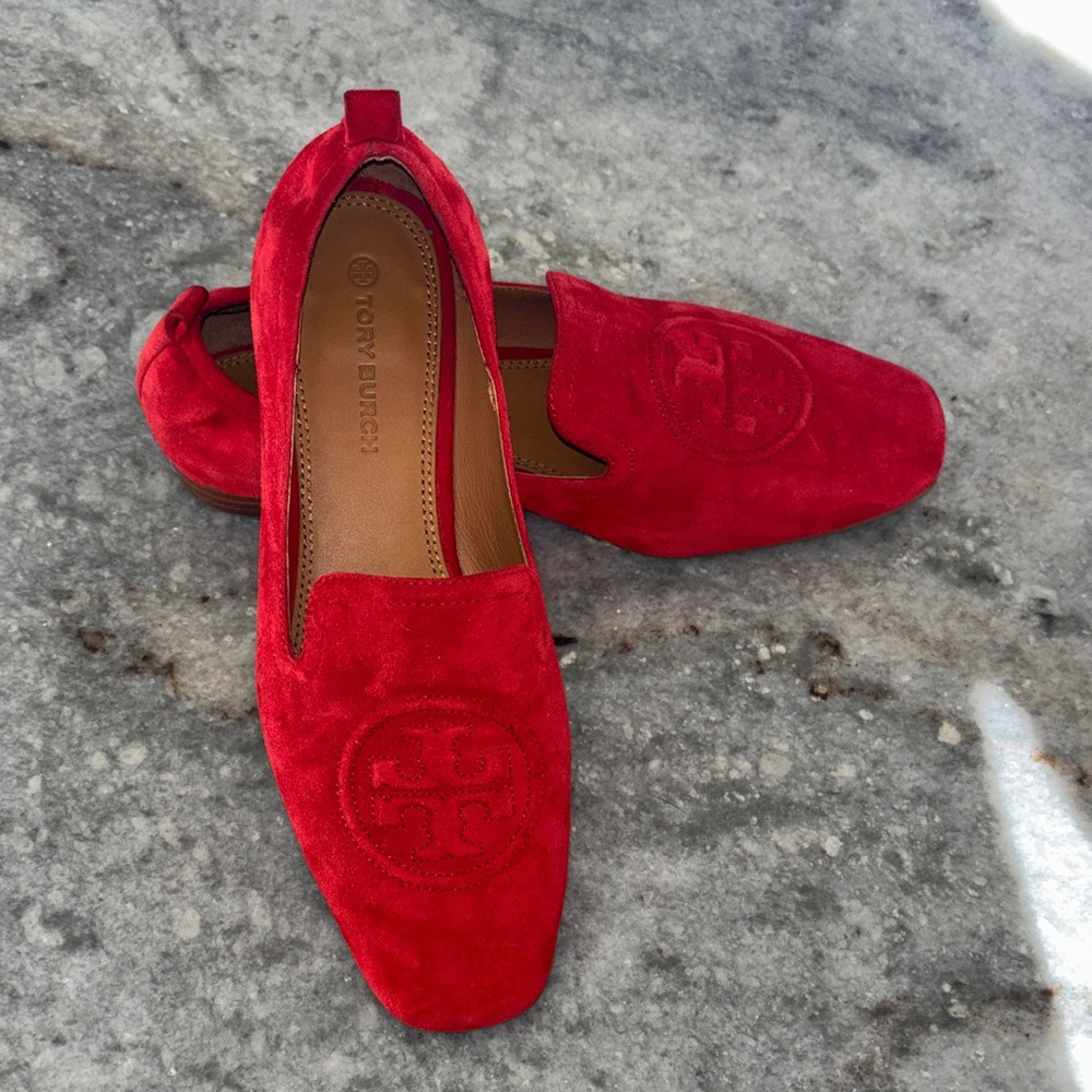 Tory Burch Red Suede Loafers